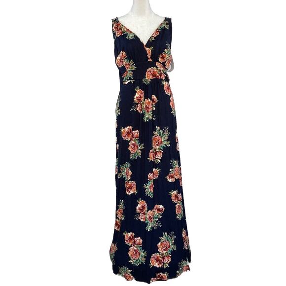 Loveappellaa Women Dress Maxi Medium Navy Sleeveless Cross Back Detail Floral - Picture 1 of 6